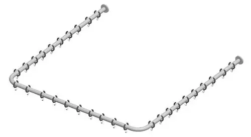 Verchromtes Brausevorhangstangen-Set von Keuco, geeignet für U-förmige Duschen. Die Stange hat mehrere Aufhängungen zur Befestigung des Duschvorhangs.